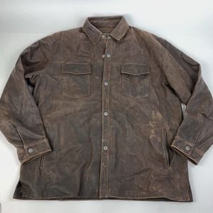 American Outdoor True Grit Leather Jacket Shirt Snap Brown Mens XL
